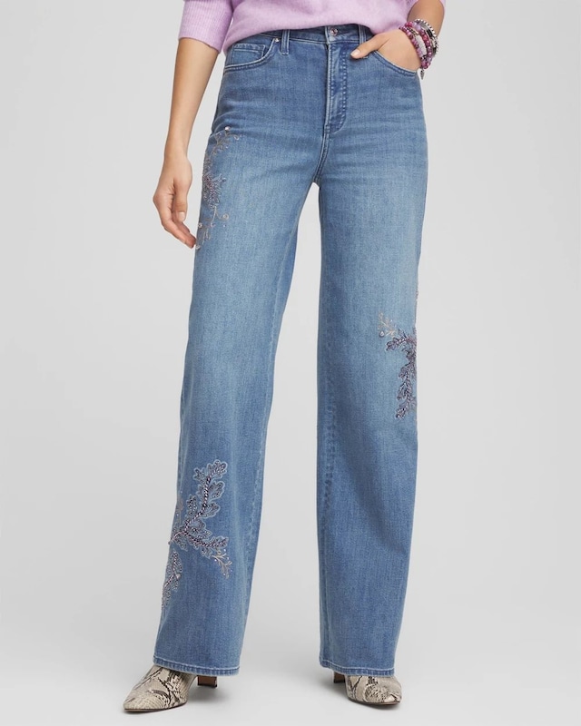 High Rise Wide Leg Jeans with Ribbon Detail - Chic Style